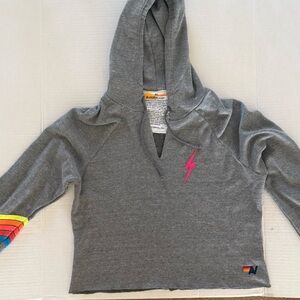 Aviator Nation Bolt Chevron Hoodie Heather Grey/Neon Rainbow